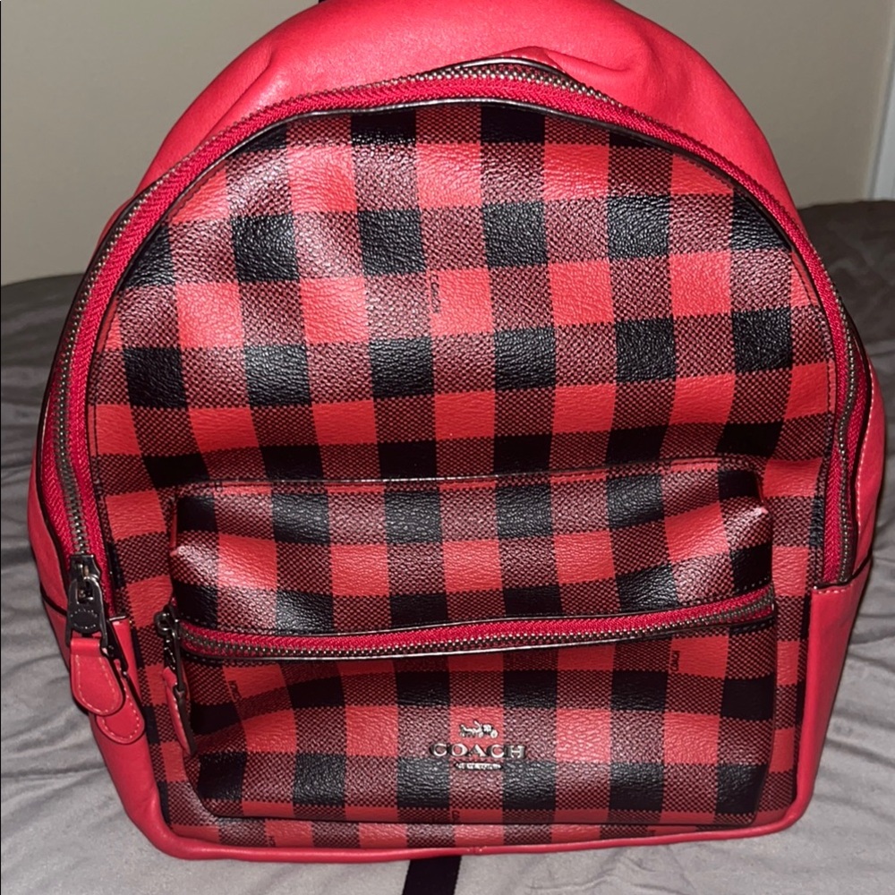 Coach Red and Black Checkered  Backpack